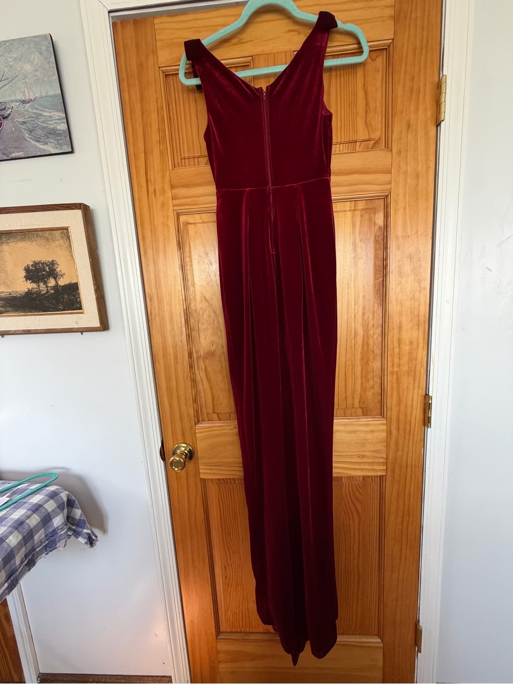 Velvet Burgundy Gown sweetheart Neck Maxi Dress with train pin up girl clothing - Picture 3 of 4